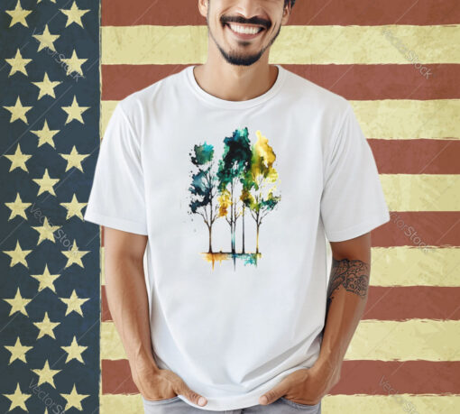 Watercolor Woodland Tree Painting Art T-Shirt
