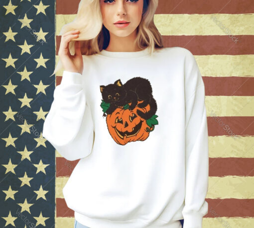 Black Cat On Pumpkin Sweat T-shirt