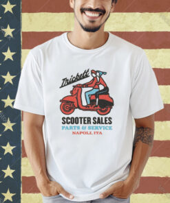 Official Man And Girl In Vespa Trickett Scooter Sales Parts And Service Napoli Ita Logo T-shirt