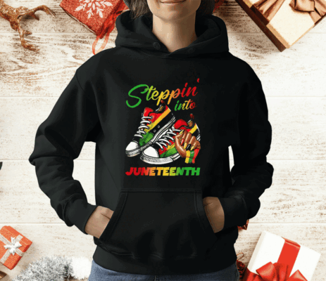 Stepping Into Juneteenth Afro Woman Black Girls Sneakers T-Shirt