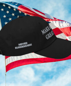 Trump MAGA Never Surrender Black Trucker Hat