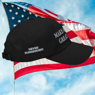 Trump MAGA Never Surrender Black Trucker Hat