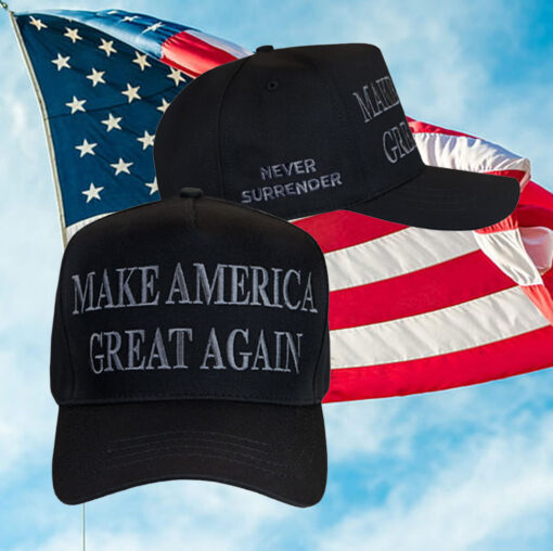 Trump MAGA Never Surrender Black Trucker Hat