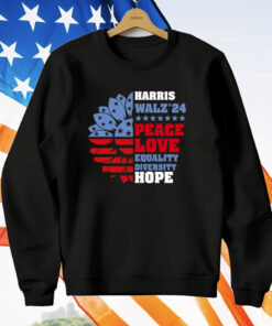 Harris Walz 2024 Peace Love Equality Diversity Hope LGBT T-Shirt