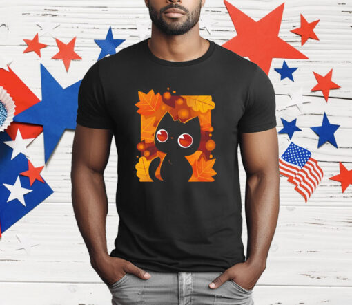 Autumn leaves and a black cat autumn lights T-Shirt