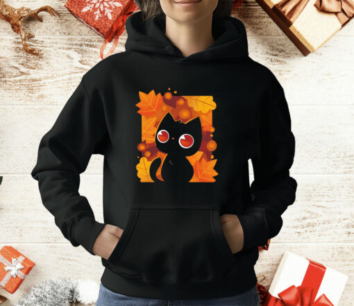 Autumn leaves and a black cat autumn lights T-Shirt