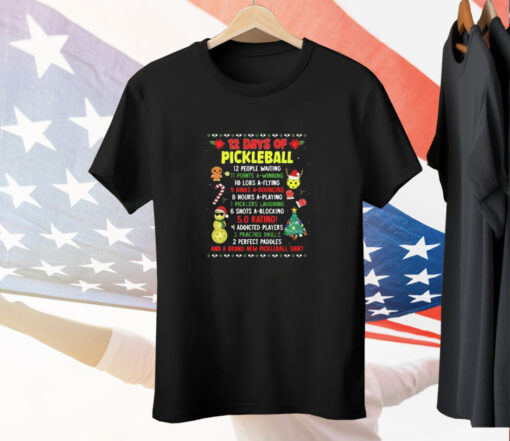 Christmas 12 Days Of Pickleball Tee Shirt