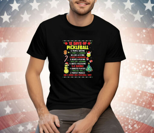 Christmas 12 Days Of Pickleball Tee Shirt