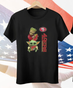 Baby Yoda and Groot Hug San Francisco 49ers NFL Tee Shirt