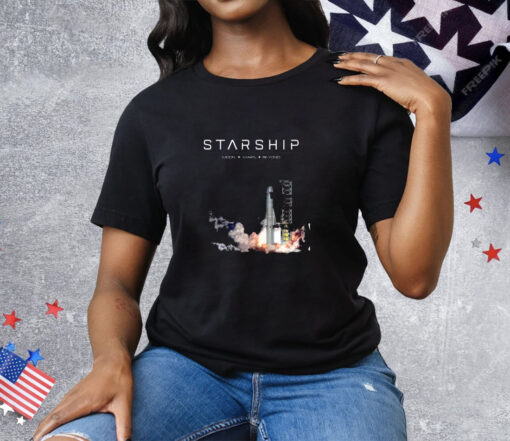 Space X Starship Test Launch Moon Mars Beyond 2025 Tee Shirt