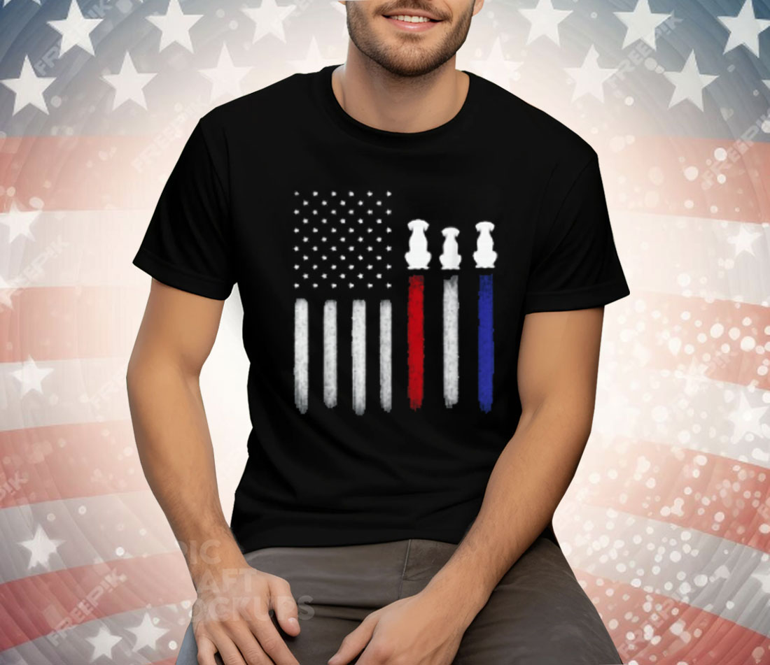 American Flag with Dog Silhouettes Pet Lover 4th of July Tee Shirt
