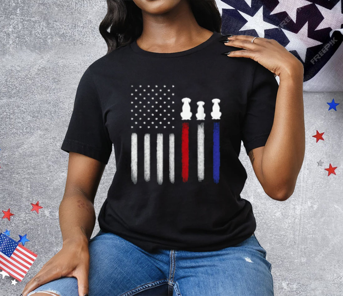 American Flag with Dog Silhouettes Pet Lover 4th of July Tee Shirt