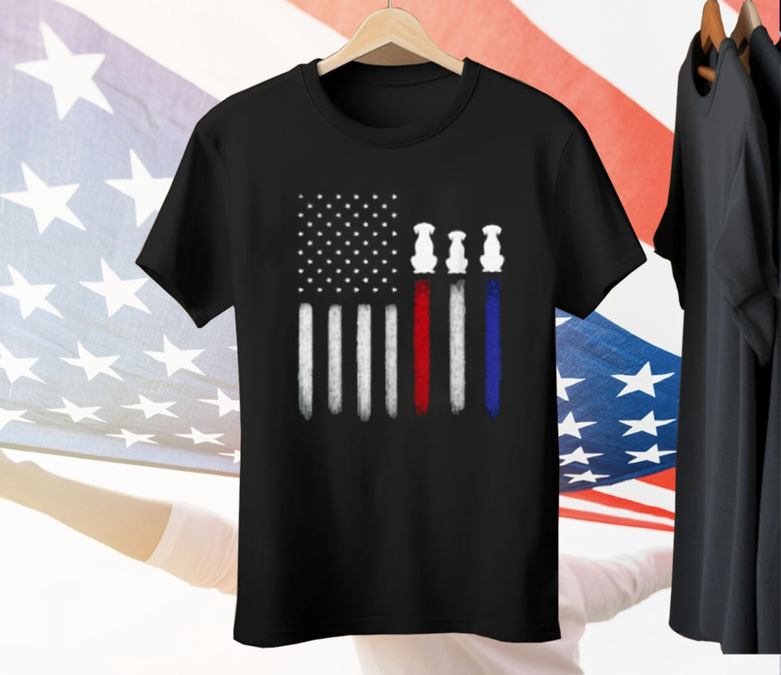 American Flag with Dog Silhouettes Pet Lover 4th of July Tee Shirt