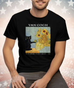 Black Cat Van Gogh Sunflowers Tee Shirt