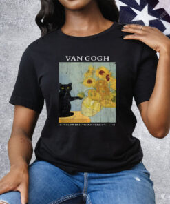Black Cat Van Gogh Sunflowers Tee Shirt