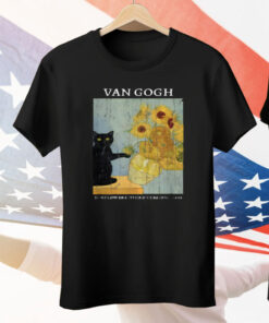 Black Cat Van Gogh Sunflowers Tee Shirt