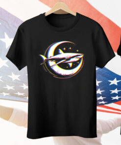 Cosmic Shark In Front Of The Moon Supernatural Visual Space Tee Shirt