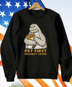 Godzilla With A Cat Pet First Destroy Later T-Shirt
